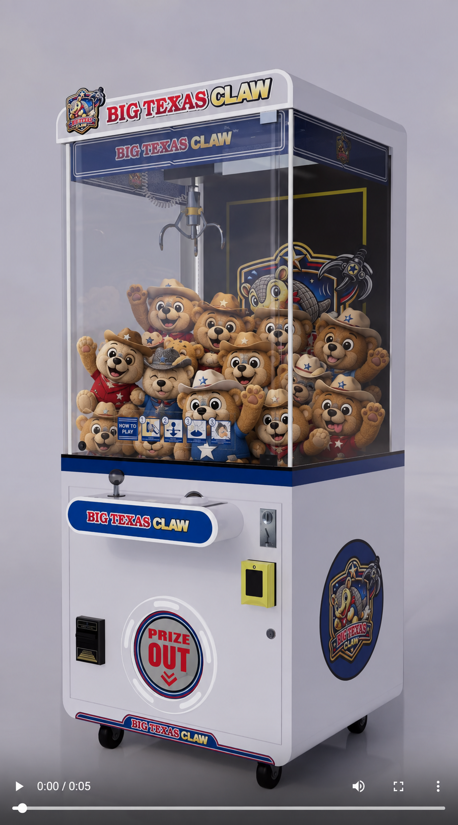 Big Texas Claw machine filled with Texas-themed plush prizes